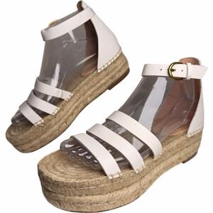 J.Crew Gladiator Espadrille Platform Sandals White Strappy Buckle Womens Size 7